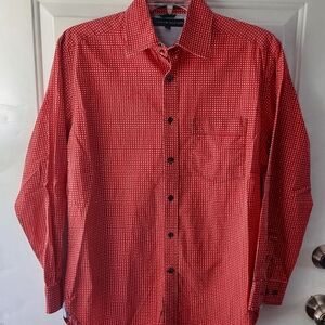 Tommy Hilfiger Red And White Patterned Casual Button Down Shirt Size Medium